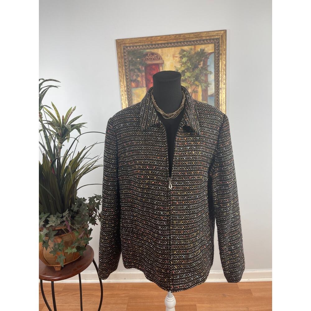 Sag Harbor Tweed Jacket Womens Size 18 Black Confetti Grandma Core Sophisticated